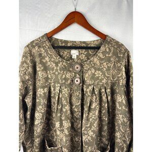 Caslon Womens 16W Linen Floral Print Jacket Brown